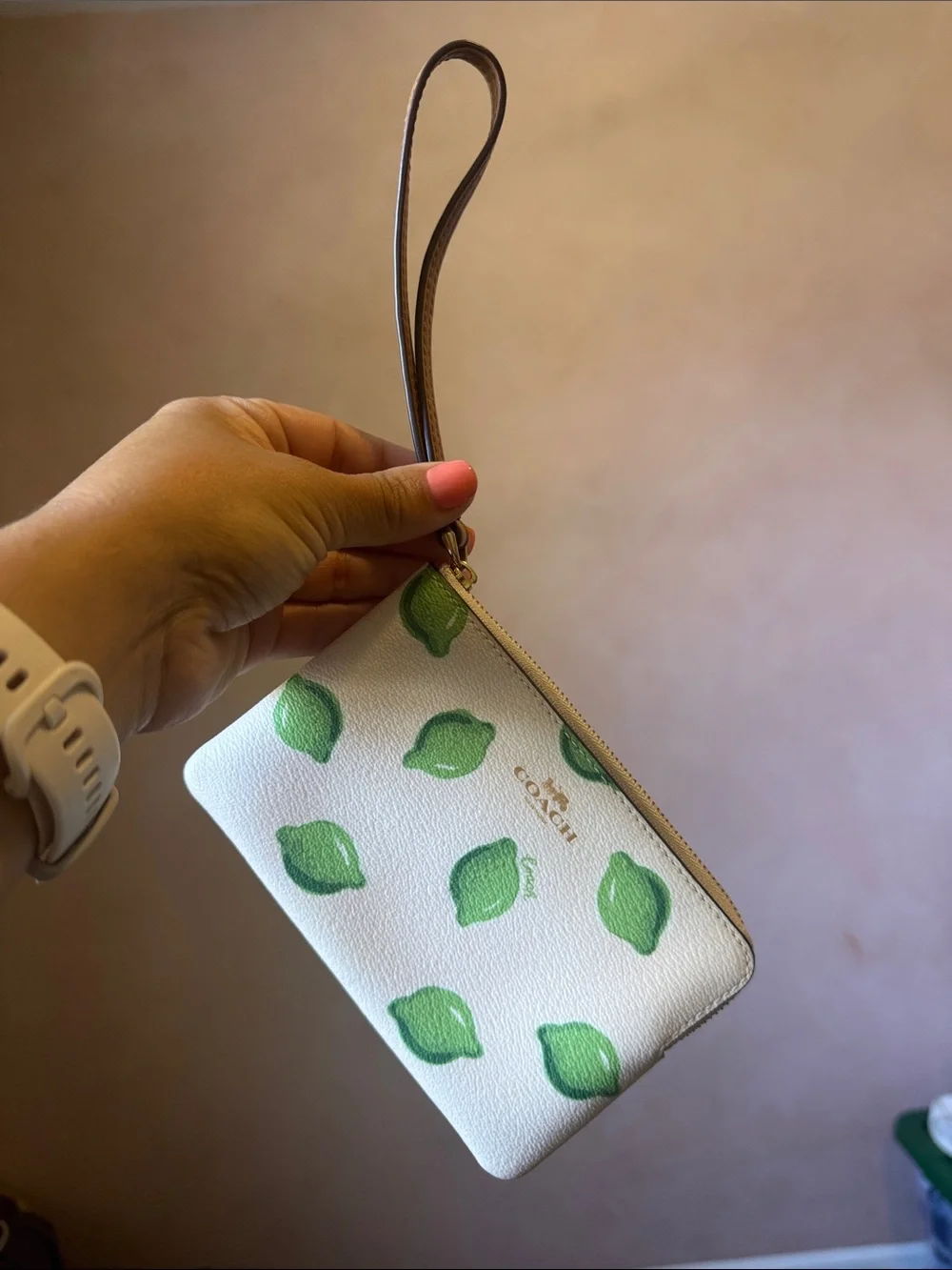 COACH White Wristlet with Green Lemon Motif